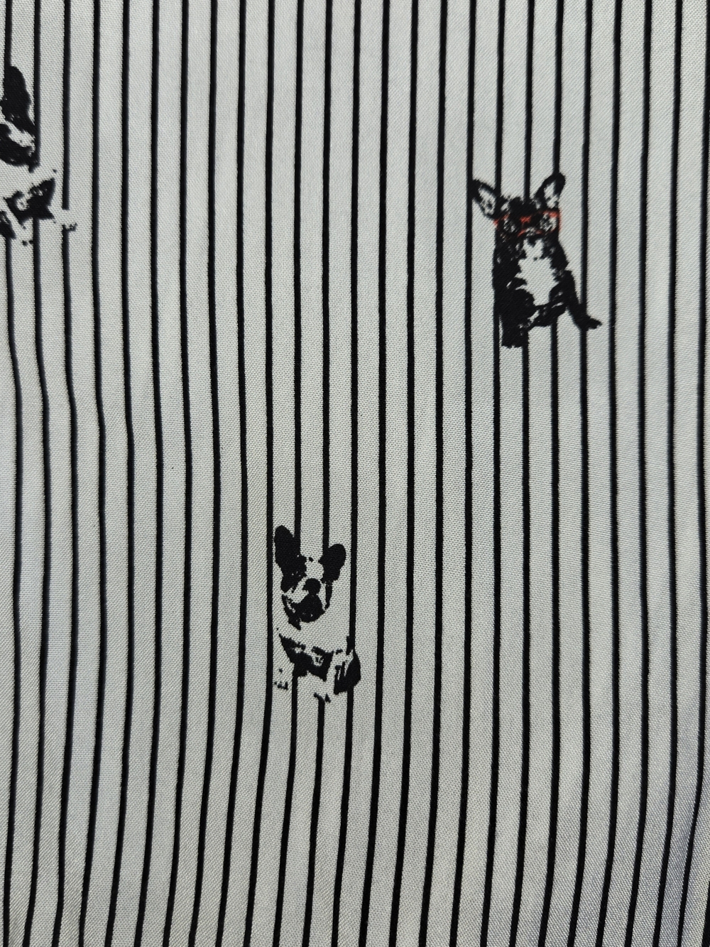 Women's Black and White Striped Short-Sleeve Button-Up French Bulldog Top Small - Picture 6 of 8